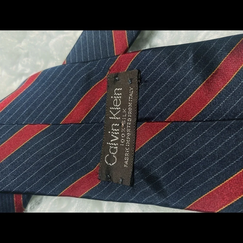 Calvin Klein Navy & Red Stripe Silk Necktie